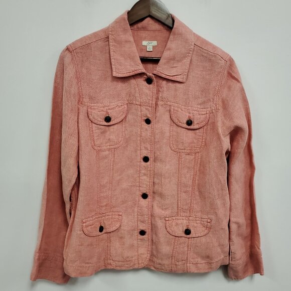 J Jill Womens Office Career Linen Button Up Jacket Size L Red Capsule Coastal - Picture 1 of 10